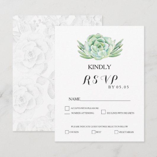 waterverf Celadon Succulent Bruiloft RSVP Kaartje (Voorkant / Achterkant)
