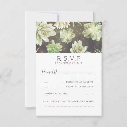 Waterverf Celadon Succulent Wedding RSVP Kaartje (Voorkant)