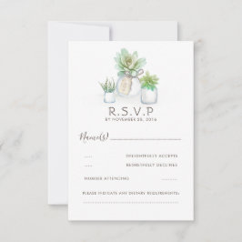 Waterverf Celadon Succulent Wedding RSVP Kaartje