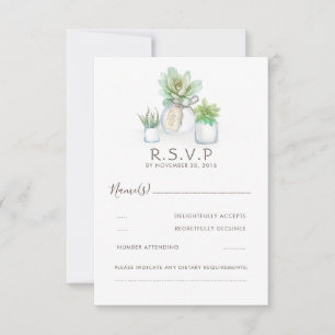 Waterverf Celadon Succulent Wedding RSVP Kaartje