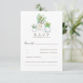 Waterverf Celadon Succulent Wedding RSVP Kaartje (Staand voorkant)