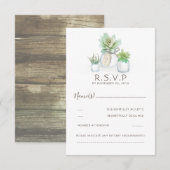Waterverf Celadon Succulent Wedding RSVP Kaartje (Voorkant / Achterkant)