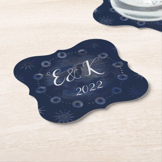 Waterverf Celestial Dark Blue Skies Kartonnen Onderzetters (Gekanteld)