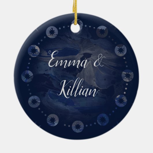 Waterverf Celestial Dark Blue Skies Keramisch Ornament (Achterkant)