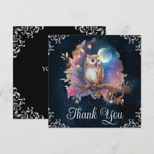  Waterverf Celestial Fantasy Owl Bedankkaart (Voorkant / Achterkant)