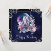  Waterverf Celestial Fantasy Owl Birthday Kaart (Voorkant / Achterkant in situ)