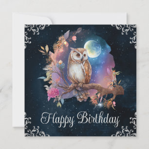  Waterverf Celestial Fantasy Owl Birthday Kaart