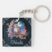 Waterverf Celestial Fantasy Owl Sleutelhanger (Achterkant)