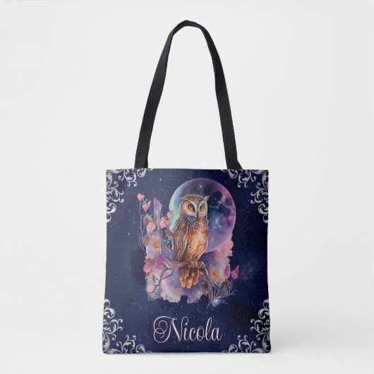 Waterverf Celestial Fantasy Owl Tote Bag (Voorkant)