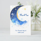 Waterverf Celestial Moon and Stars Baby shower Bedankkaart (Staand voorkant)