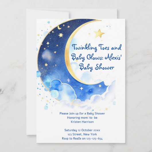 Waterverf Celestial Moon and Stars Baby shower Kaart (Voorkant)
