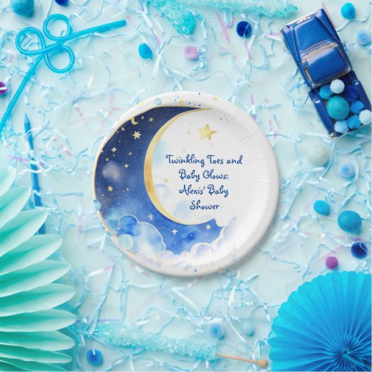Waterverf Celestial Moon and Stars Baby shower Papieren Bordje (Feest)