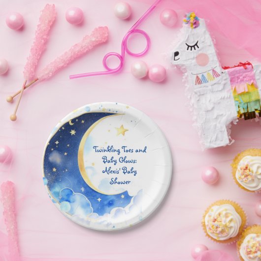 Waterverf Celestial Moon and Stars Baby shower Papieren Bordje (Feest)