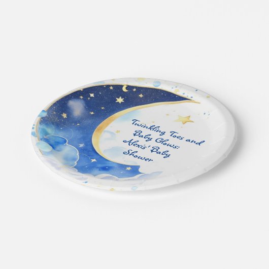 Waterverf Celestial Moon and Stars Baby shower Papieren Bordje (Gekanteld)