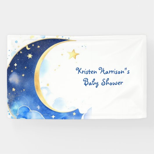 Waterverf Celestial Moon and Stars Baby shower Spandoek (Horizontaal)