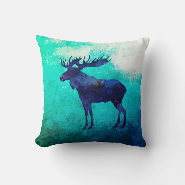Waterverf Celestial Moose Silhouette Kussen (Voorkant)