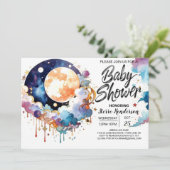 Waterverf Celestial Soiree Baby shower Kaart (Staand voorkant)
