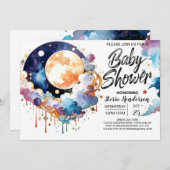 Waterverf Celestial Soiree Baby shower Kaart (Voorkant / Achterkant)
