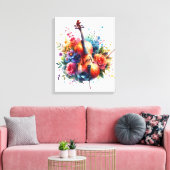 Waterverf Cello en Bloemen Canvas Afdruk (Insitu (Woonkamer))