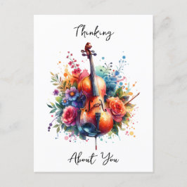 Waterverf Cello en Bloemen Denken Over U Briefkaart