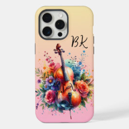 Waterverf cello en bloemen gepersonaliseerd iPhone 15 pro max case