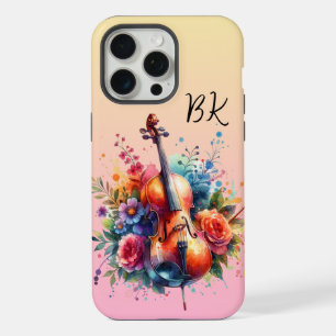 Waterverf cello en bloemen gepersonaliseerd iPhone 15 pro max case