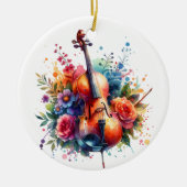 Waterverf cello en bloemen gepersonaliseerd keramisch ornament (Voorkant)