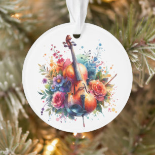 Waterverf cello en bloemen gepersonaliseerd ornament