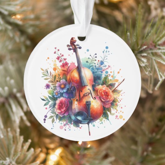Waterverf cello en bloemen gepersonaliseerd ornament (Boom)