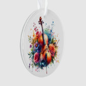Waterverf cello en bloemen gepersonaliseerd ornament (voorkant)