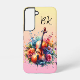 Waterverf cello en bloemen gepersonaliseerd samsung galaxy hoesje