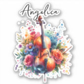 Waterverf cello en bloemen gepersonaliseerd sticker (Voorkant)