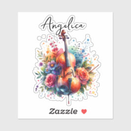 Waterverf cello en bloemen gepersonaliseerd sticker