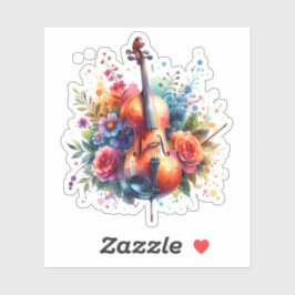 Waterverf Cello en Bloemen Sticker