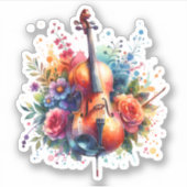 Waterverf Cello en Bloemen Sticker (Voorkant)