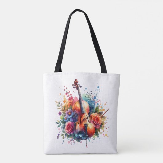 Waterverf Cello en Bloemen Tote Bag (Achterkant)
