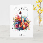 Waterverf Cello en Flowers Gepersonaliseerde Verja Kaart (Gele Bloem)
