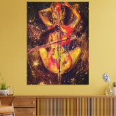Waterverf - Cello Space Sonata - Dame met Cello Canvas Afdruk (Insitu (Woonkamer))