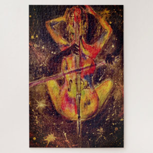 Waterverf - Cello Space Sonata - Lady & Cello Art Legpuzzel
