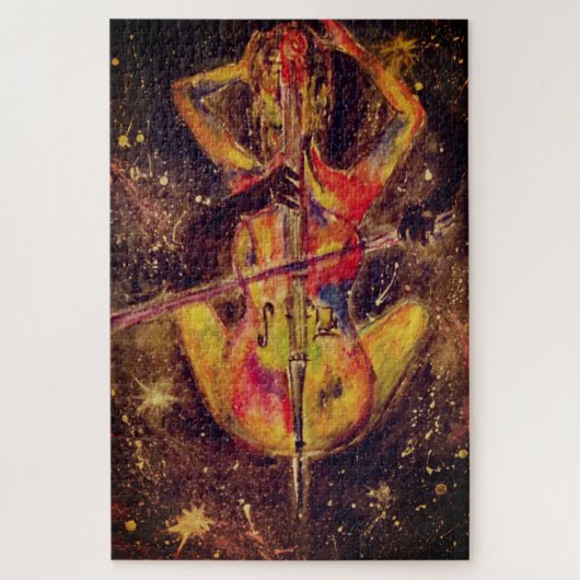 Waterverf - Cello Space Sonata - Lady & Cello Art Legpuzzel (Verticaal)