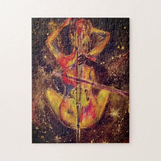Waterverf - Cello Space Sonata - Lady en Cello - Legpuzzel (Verticaal)