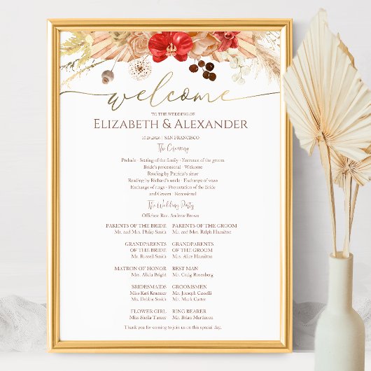 Waterverf Ceremonie Programma Sign Boho Floral Poster