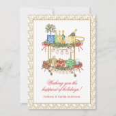 Waterverf Champagne Bar Winkelwagen Kerst Foto Feestdagenkaart (Voorkant)