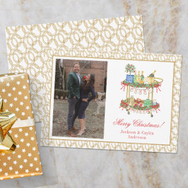 Waterverf Champagne Bar Winkelwagen Kerst Foto Feestdagenkaart