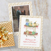 Waterverf Champagne Bar Winkelwagen Kerst Foto Feestdagenkaart