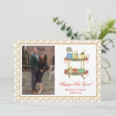 Waterverf Champagne Bar Winkelwagen Nieuwjaar Foto Feestdagenkaart (Staand voorkant)