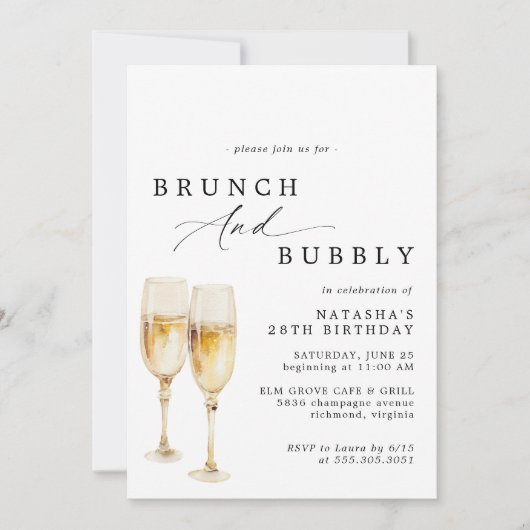 Waterverf Champagne | Brunch & Bubbly Verjaardag Kaart (Voorkant)