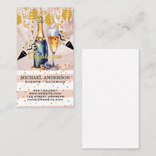 Waterverf Champagne / Confetti en ballonnen Visitekaartje (Voorkant / Achterkant)