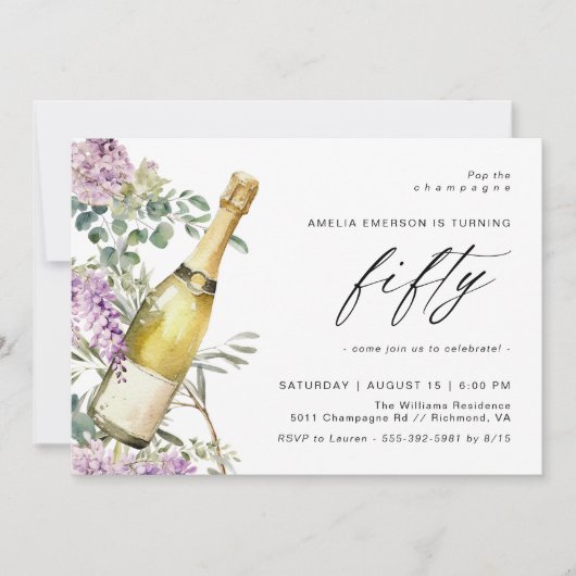 Waterverf Champagne Elegant Vrouwen 50ste Verjaard Kaart (Voorkant)