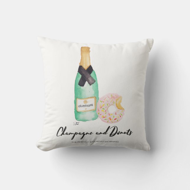 Waterverf Champagne en Donuts Pillow Kussen (Voorkant)